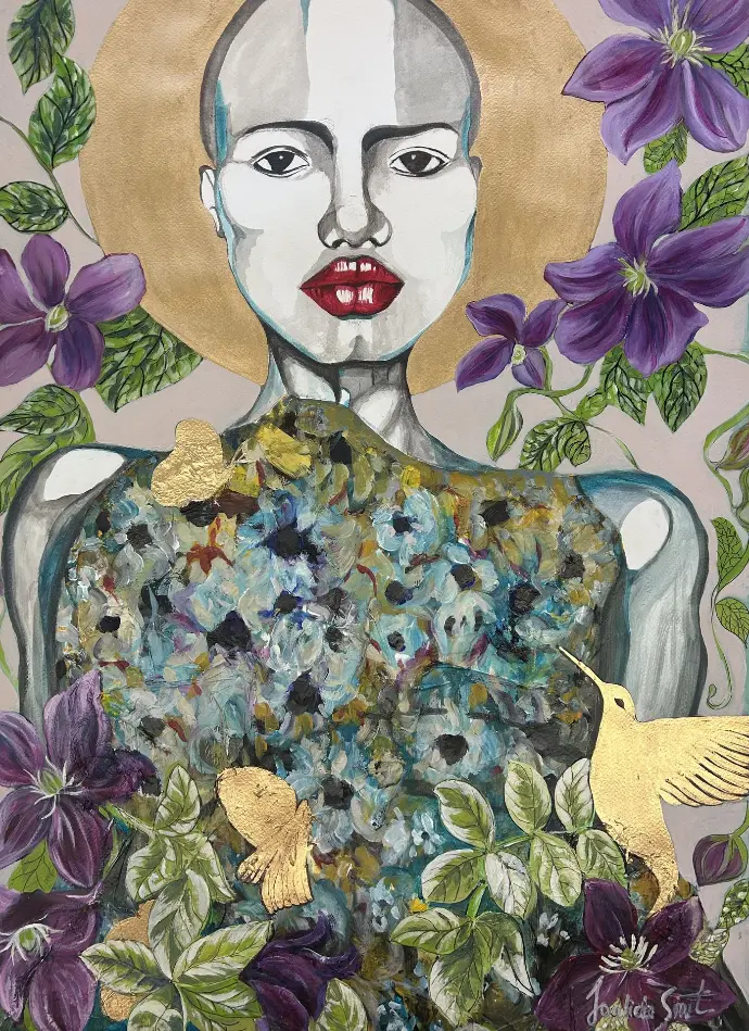 mixed media portrait with gold leaf