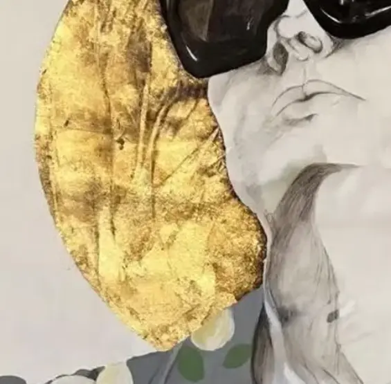 pencil drawing with acrylic and gold leaf